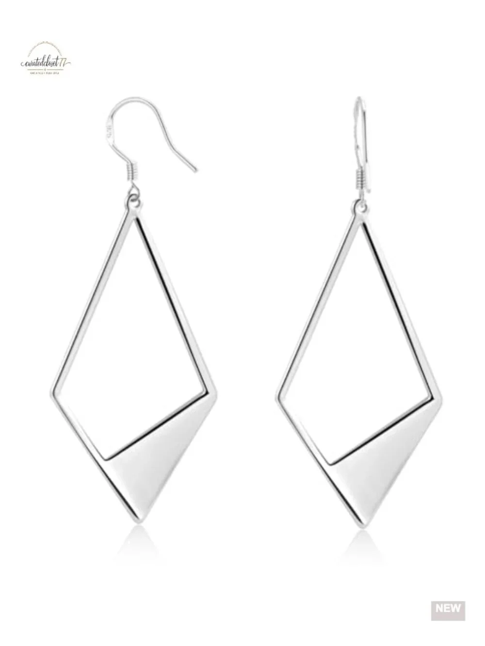 Hypoallergenic Silver Dangle Earrings Leverback Hook Rhombus Statement